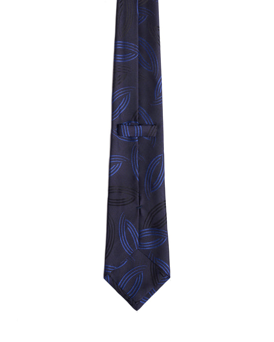 Jacquard tie - 3 Fold - Navy blue with black and medium blue curve line