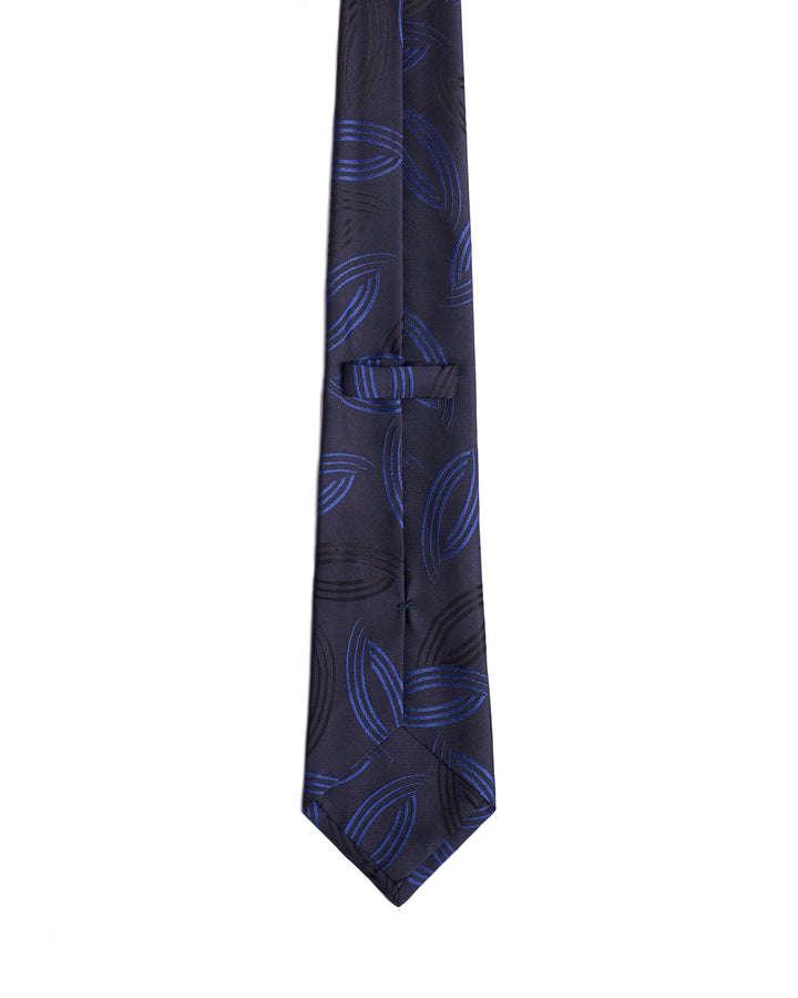 Jacquard tie - 3 Fold - Navy blue with black and medium blue curve line