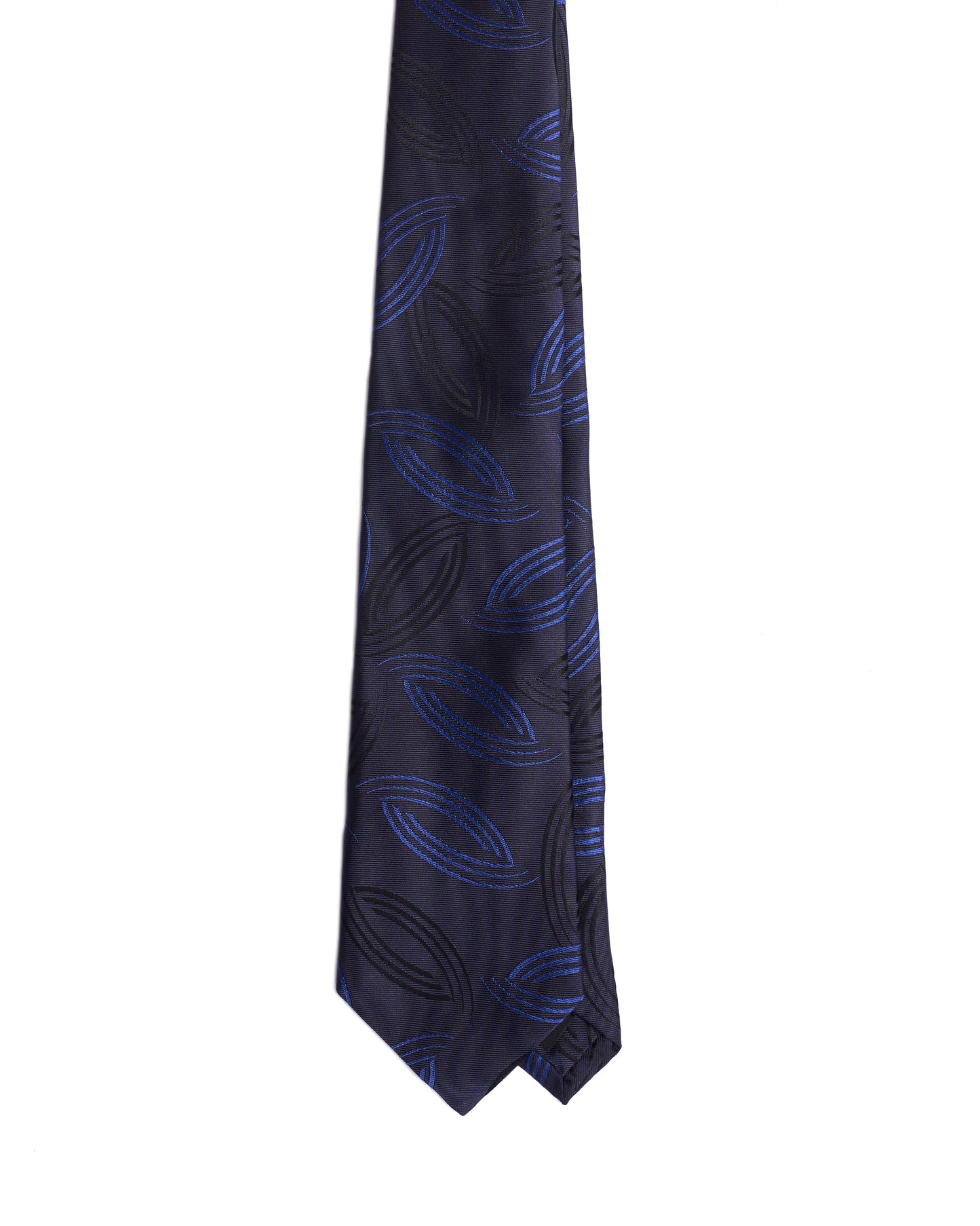 Jacquard tie - 3 Fold - Navy blue with black and medium blue curve line