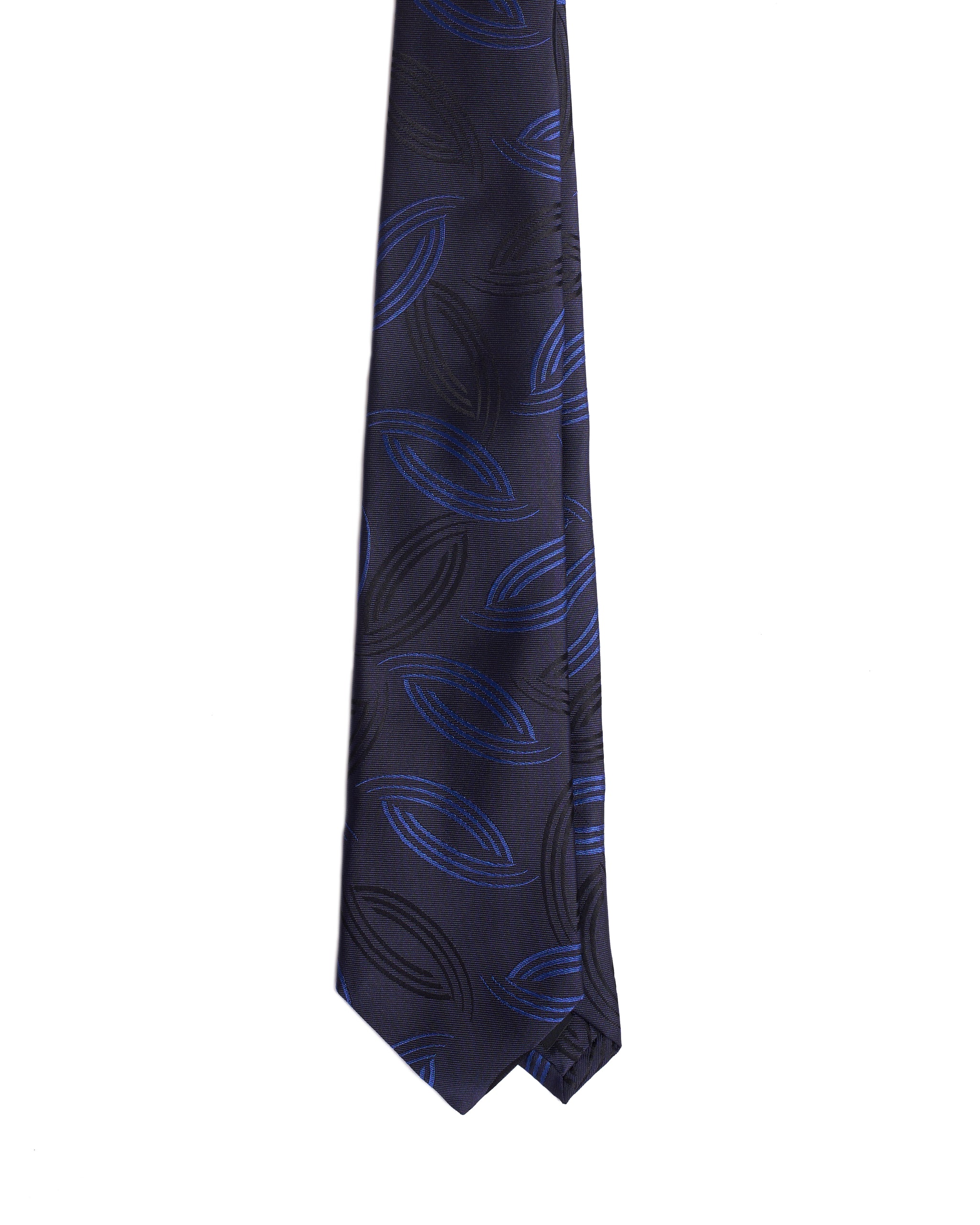 Jacquard tie - 3 Fold - Navy blue with black and medium blue curve line