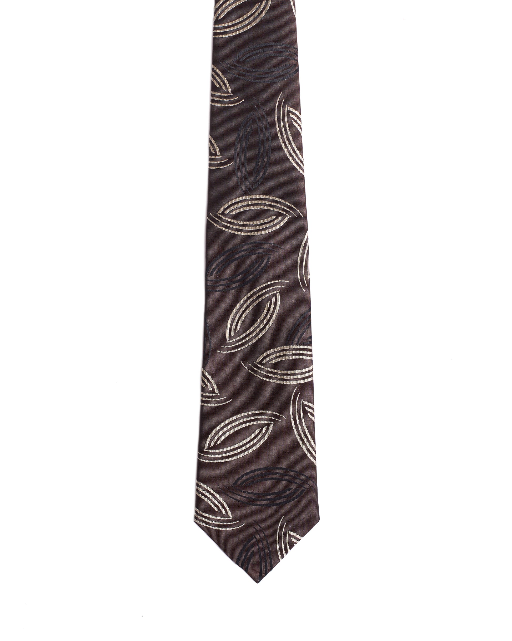 Jacquard tie - 3 Fold - Chocolate with white and black curve line