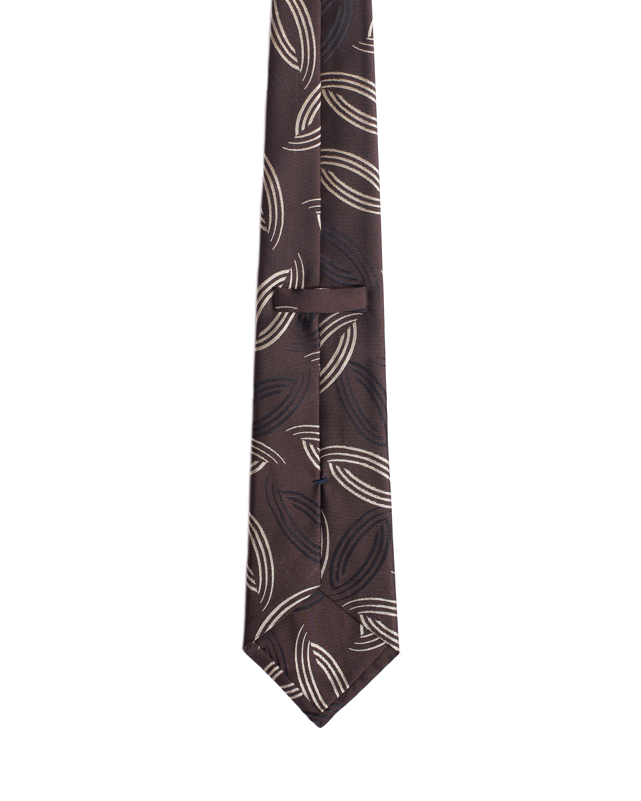 Jacquard tie - 3 Fold - Chocolate with white and black curve line