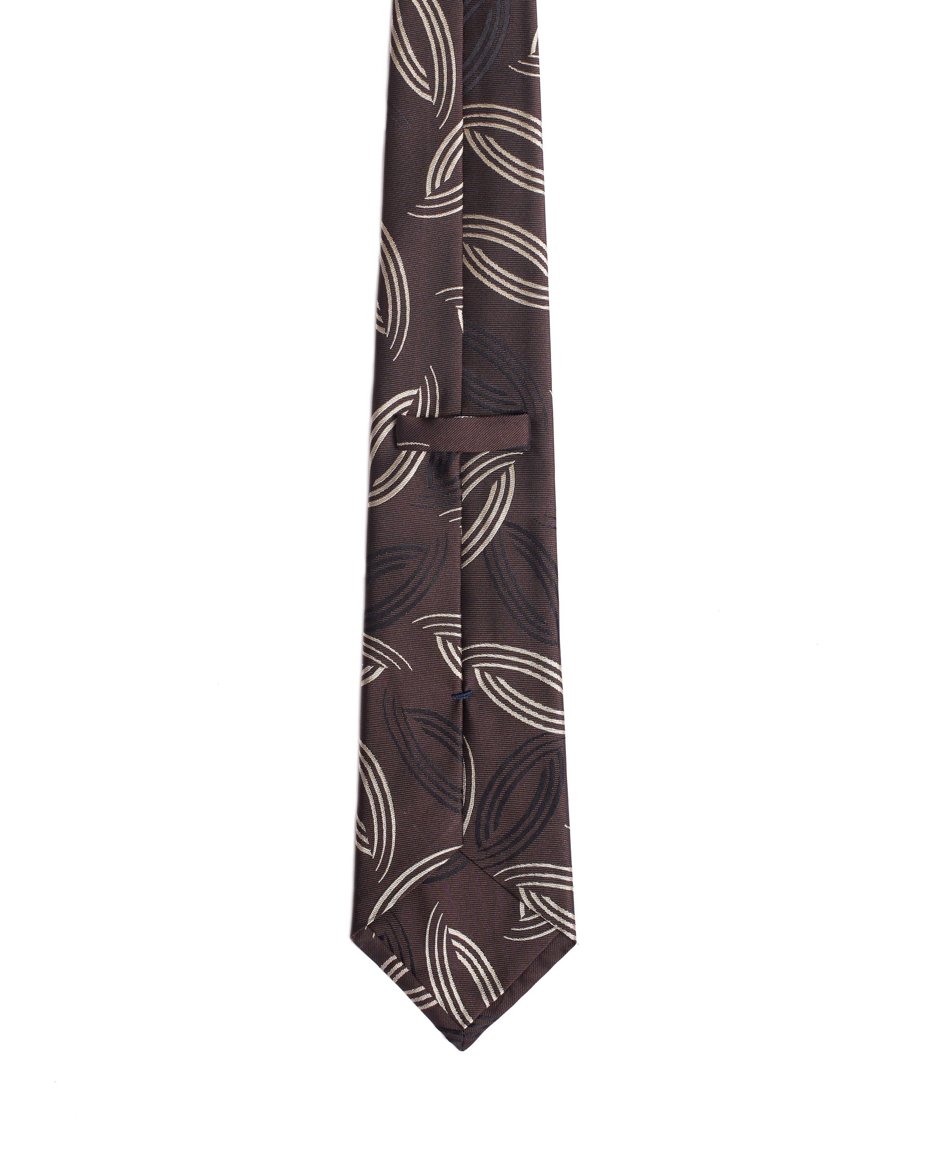 Jacquard tie - 3 Fold - Chocolate with white and black curve line