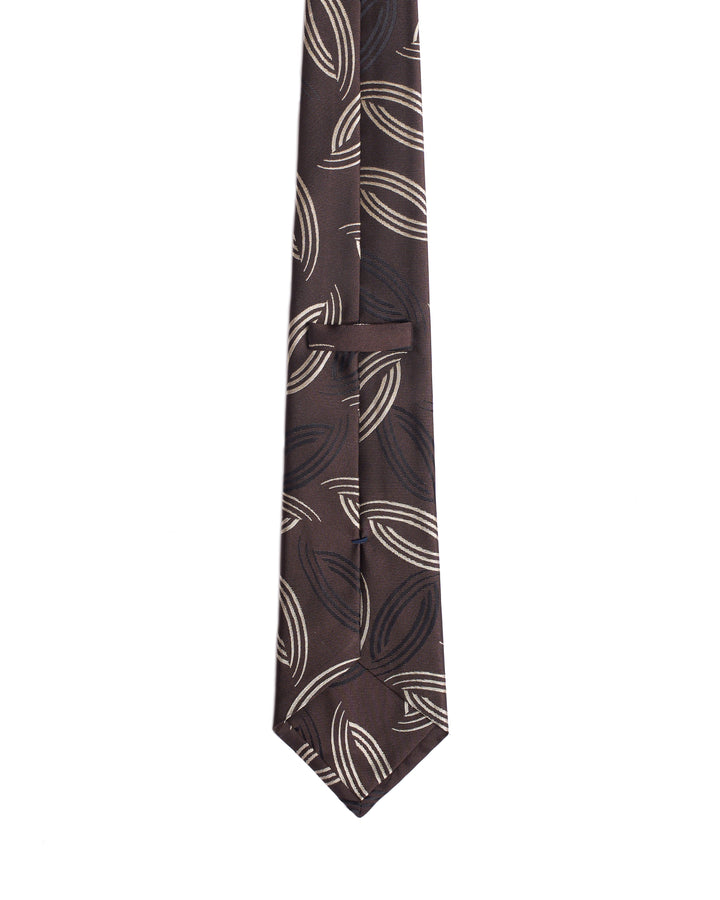 Jacquard tie - 3 Fold - Chocolate with white and black curve line