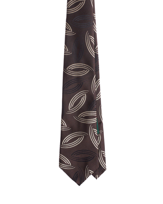 Jacquard tie - 3 Fold - Chocolate with white and black curve line