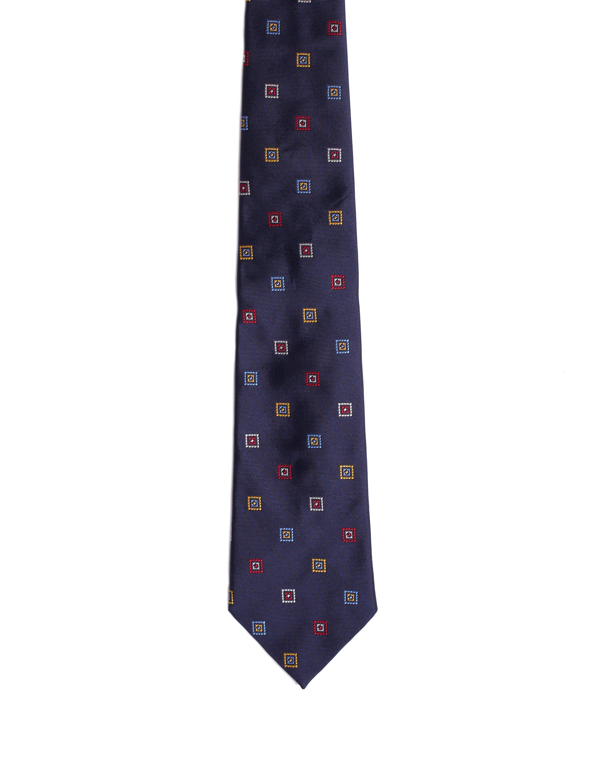 Jacquard tie - 3 Fold - Navy blue with multi colour squares