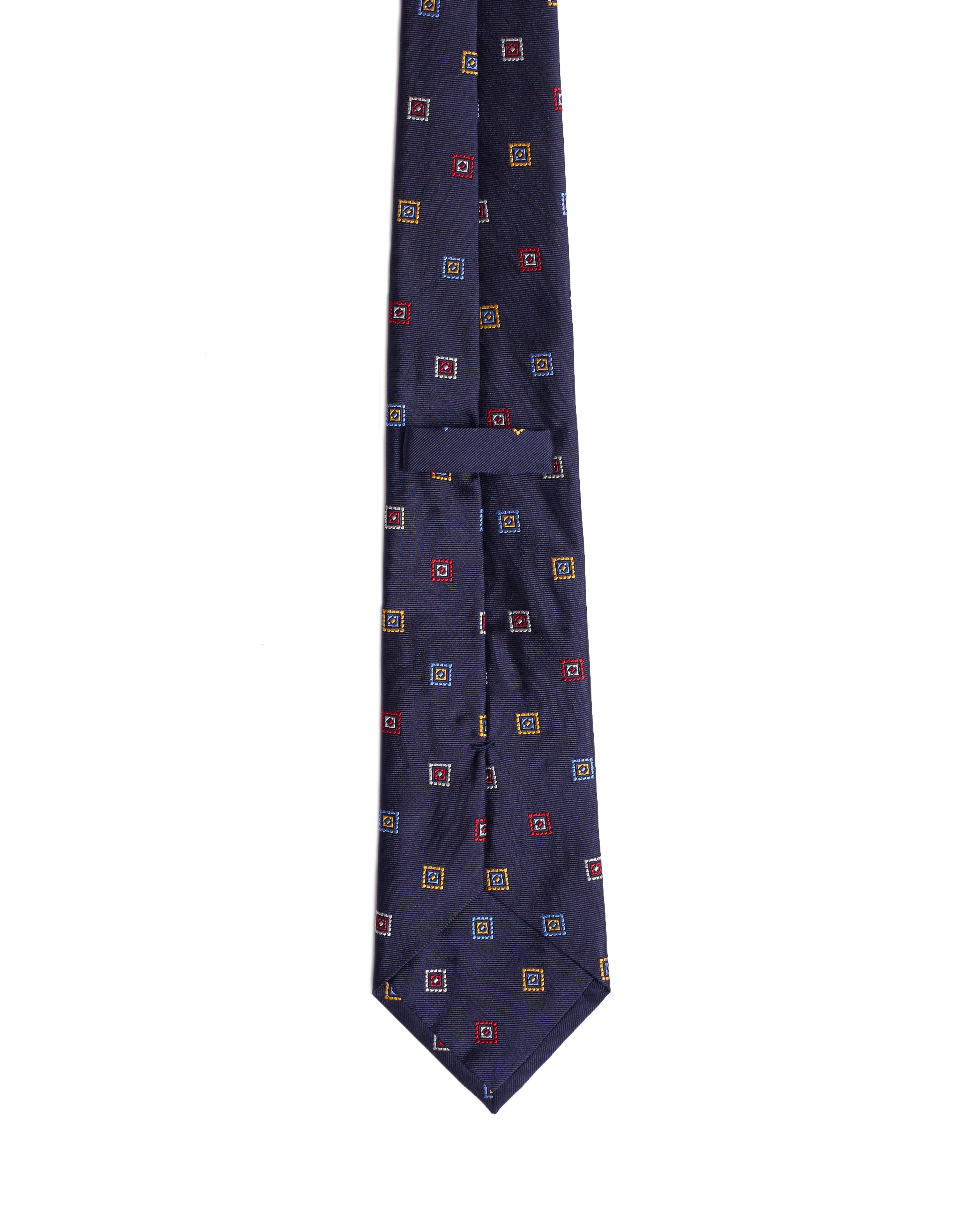 Jacquard tie - 3 Fold - Navy blue with multi colour squares