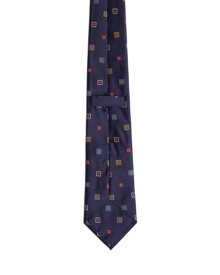 Jacquard tie - 3 Fold - Navy blue with multi colour squares