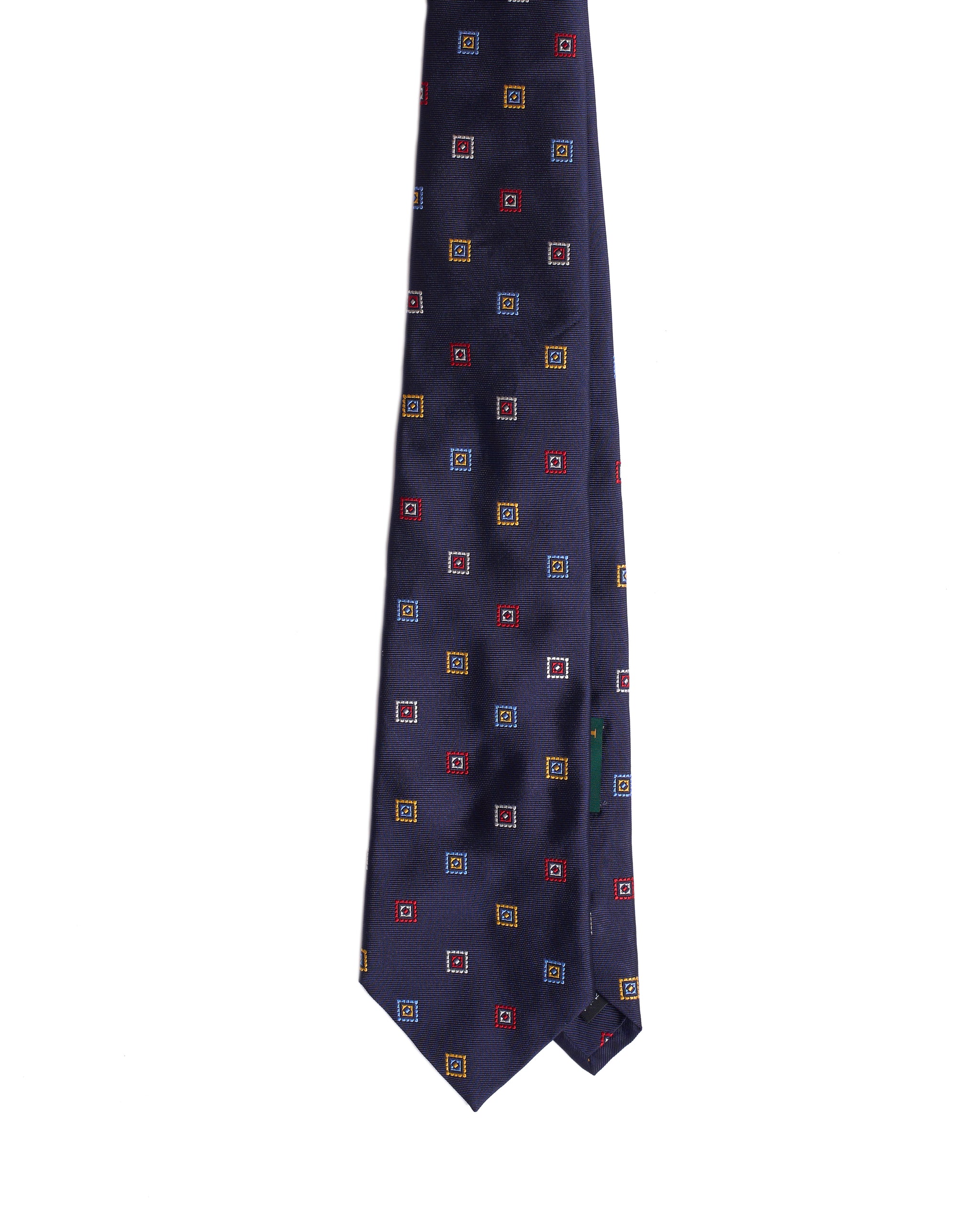 Jacquard tie - 3 Fold - Navy blue with multi colour squares