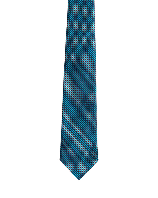 Printed Tie - 3 Fold - Light blue and black interlock