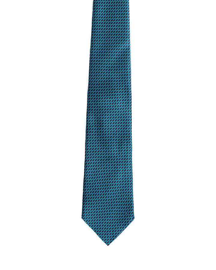 Printed Tie - 3 Fold - Light blue and black interlock