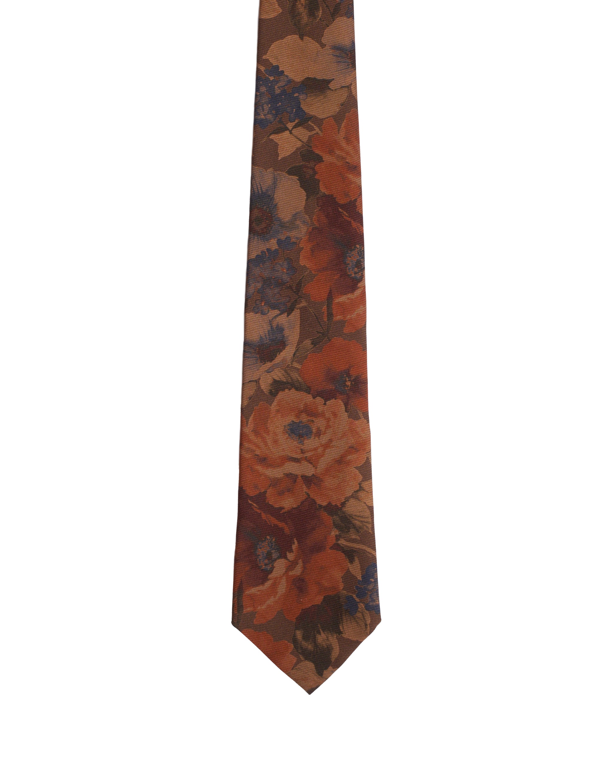 Printed tie - 3 Fold - Brown with orange flowers