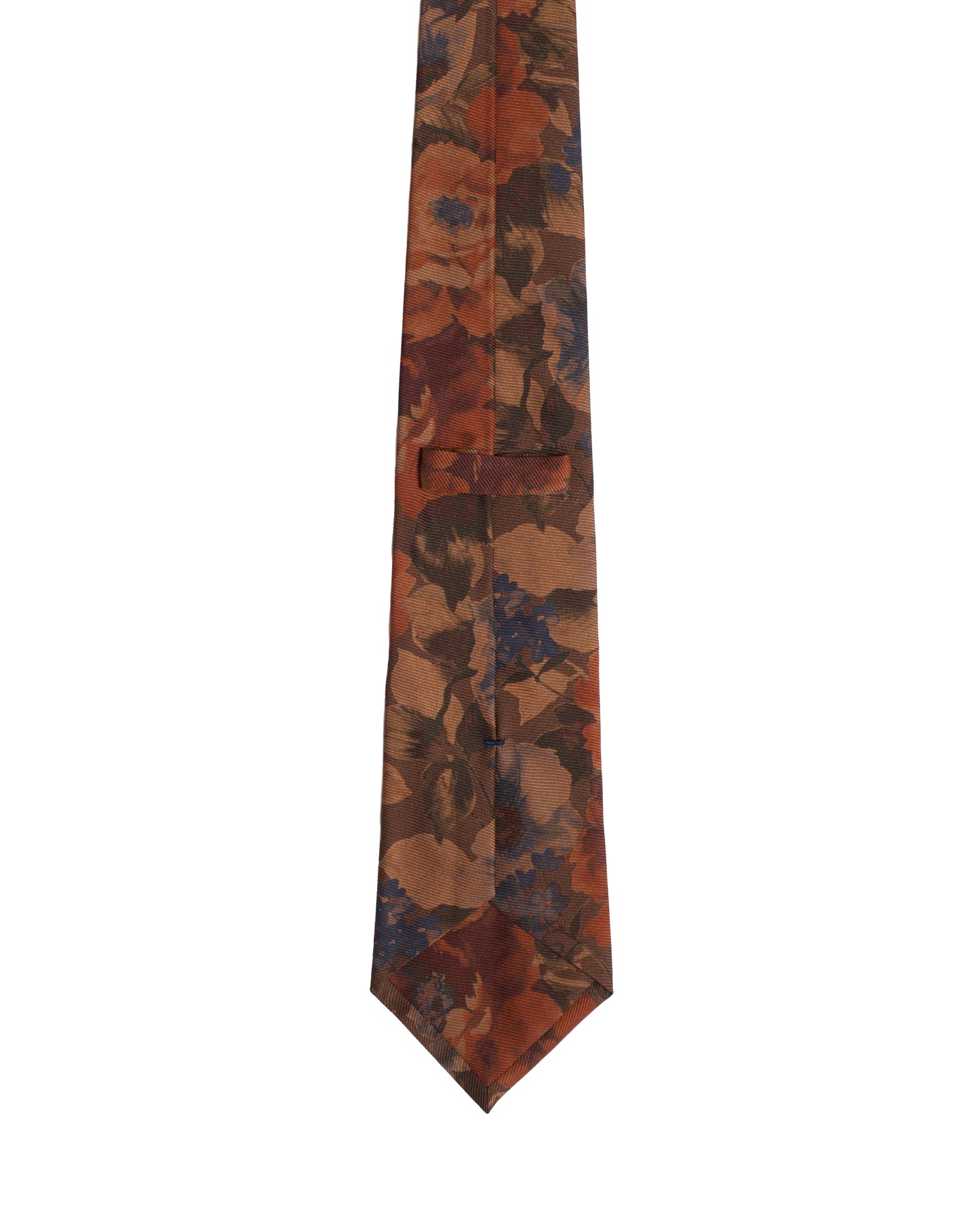Printed tie - 3 Fold - Brown with orange flowers