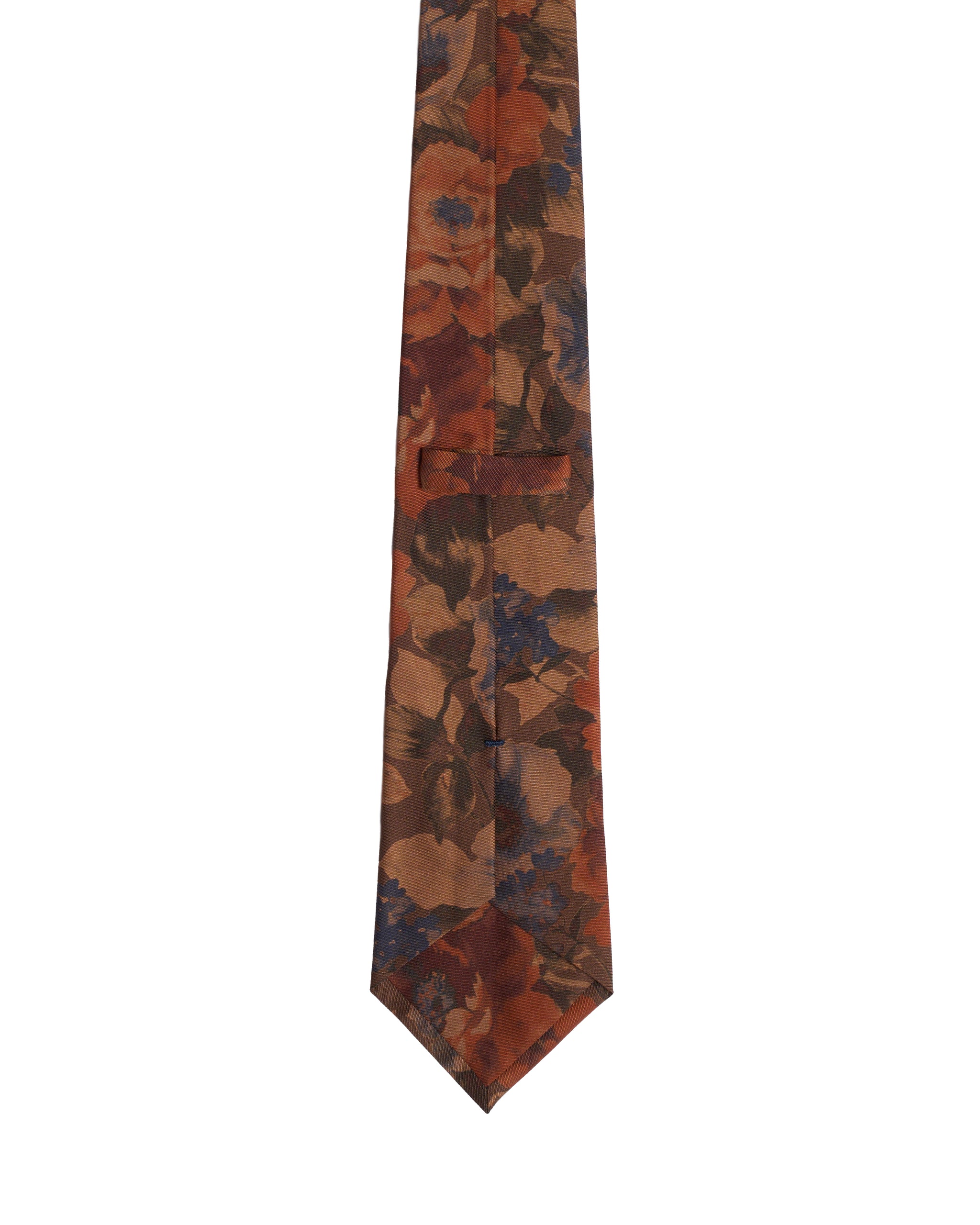 Printed tie - 3 Fold - Brown with orange flowers