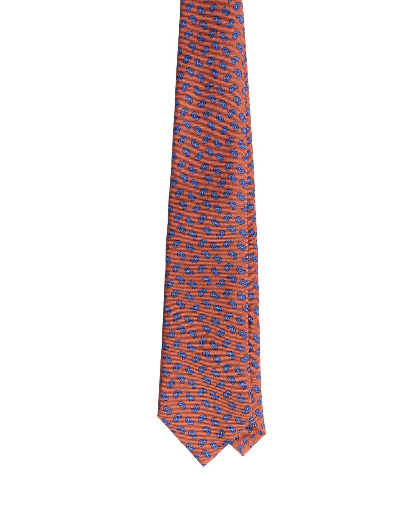Printed Tie - 3 Fold - Orange with blue minimal paisley