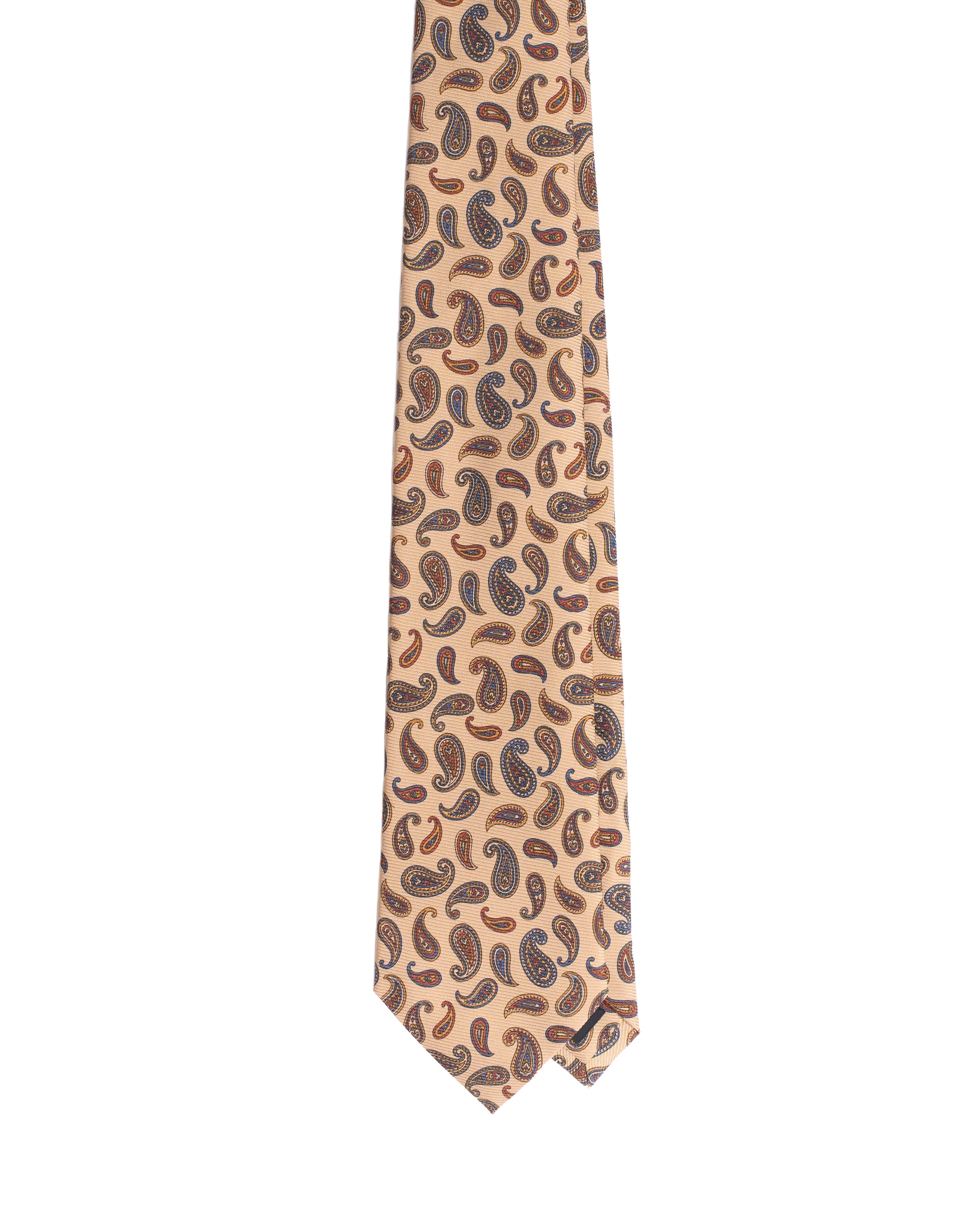 Printed Tie - 3 Fold - Beige with multi color paisley