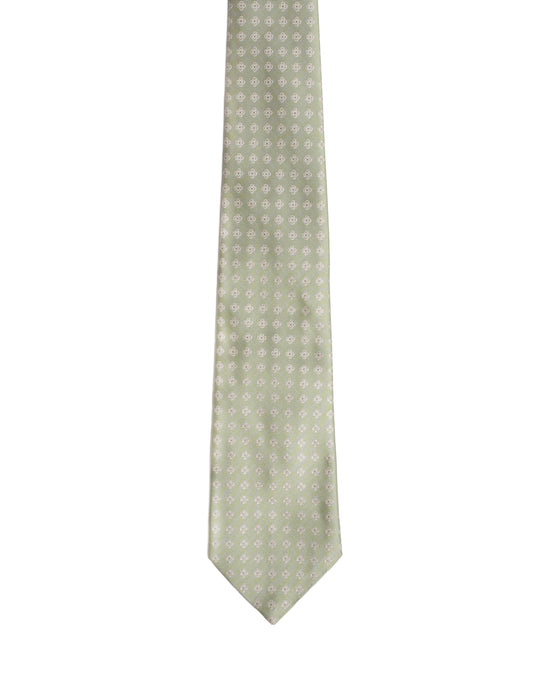 Jacquard tie - 3 Fold - Light green with white flower motif