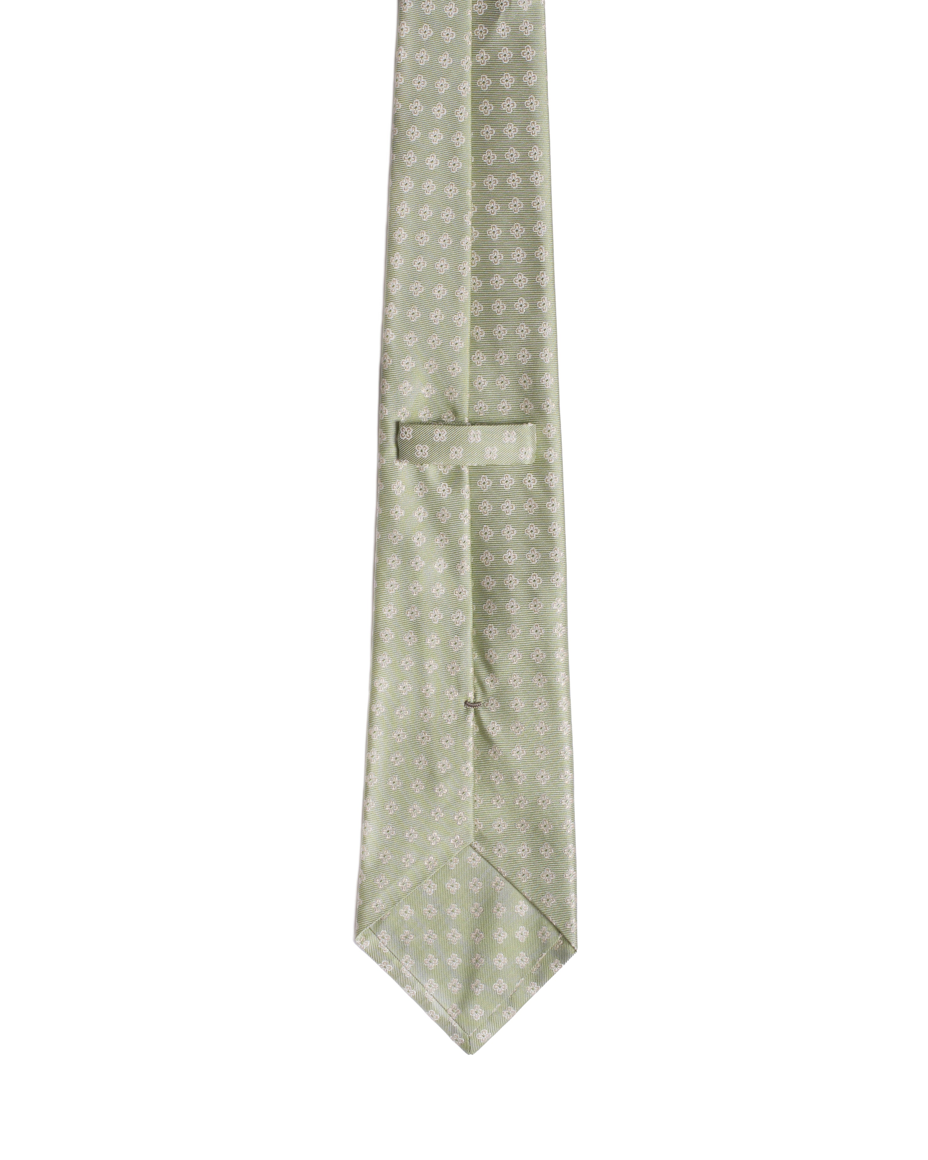 Jacquard tie - 3 Fold - Light green with white flower motif