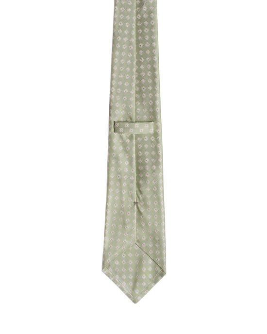 Jacquard tie - 3 Fold - Light green with white flower motif