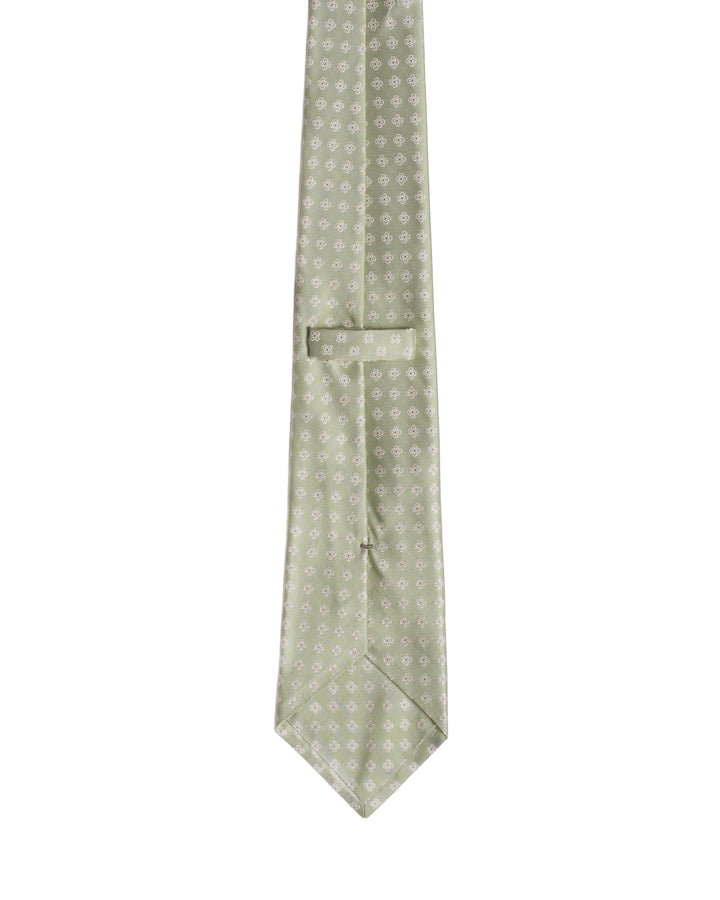 Jacquard tie - 3 Fold - Light green with white flower motif