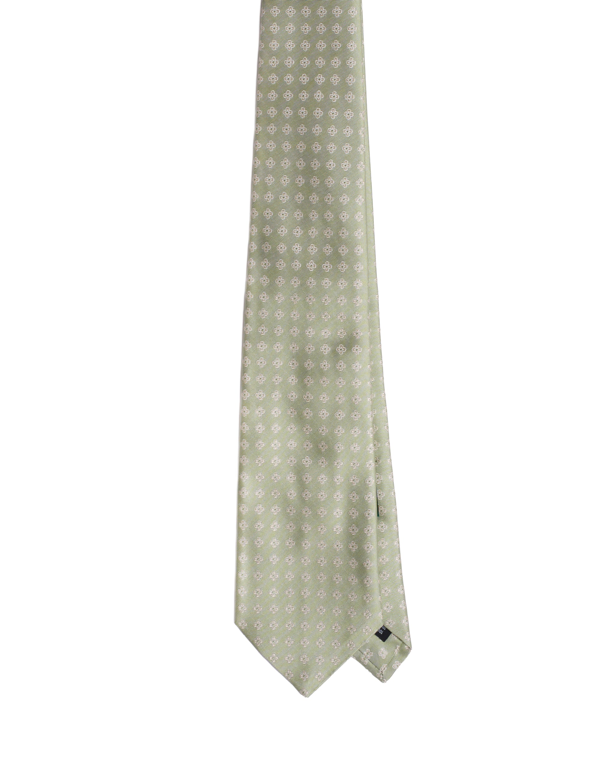 Jacquard tie - 3 Fold - Light green with white flower motif