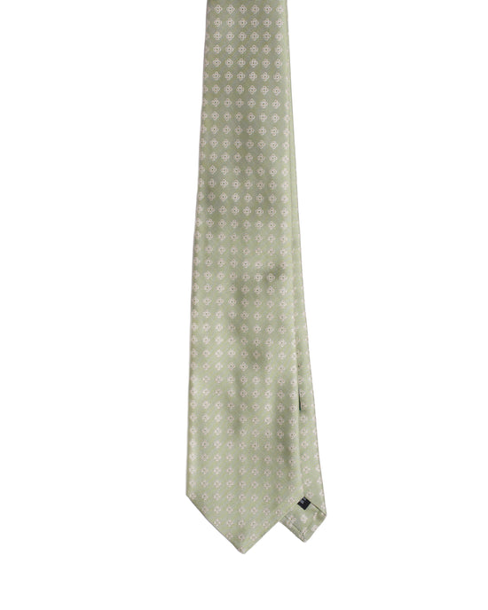 Jacquard tie - 3 Fold - Light green with white flower motif