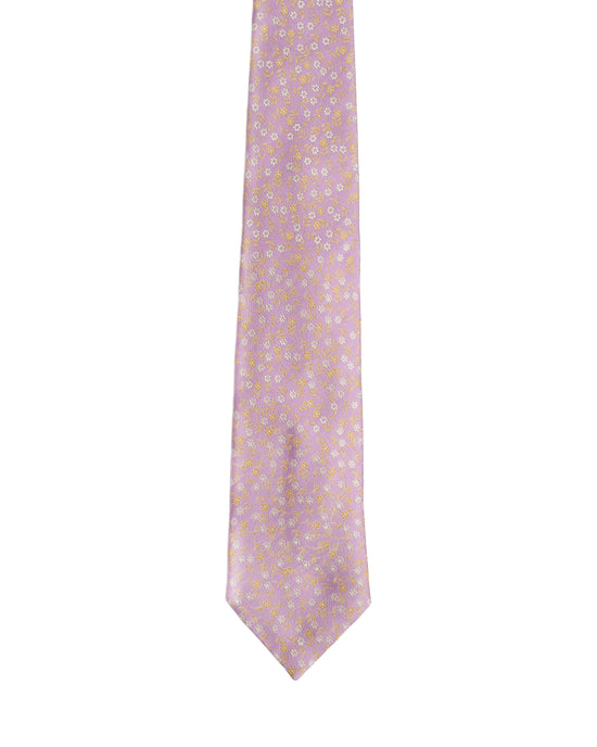 Jacquard tie - 3 Fold - Light pink with white flowers
