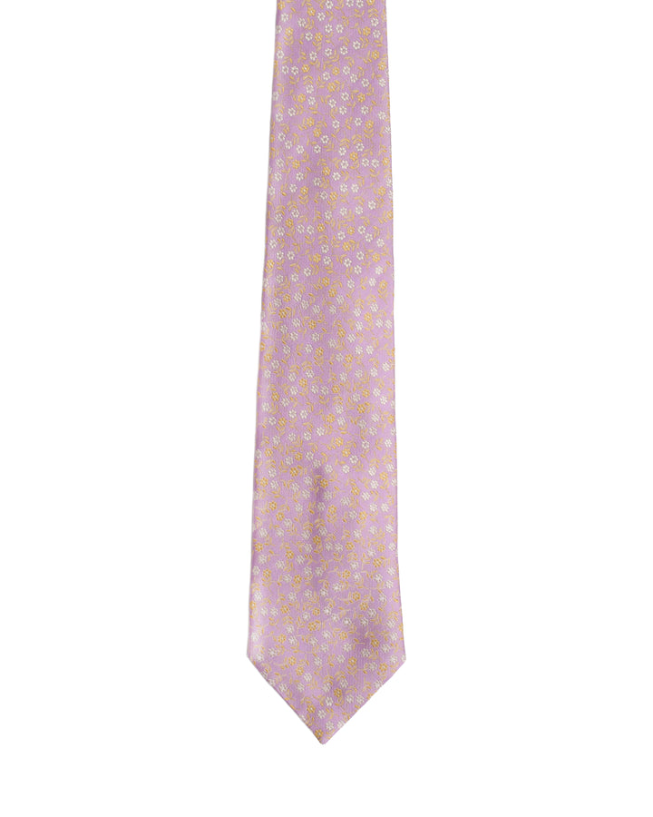 Jacquard tie - 3 Fold - Light pink with white flowers