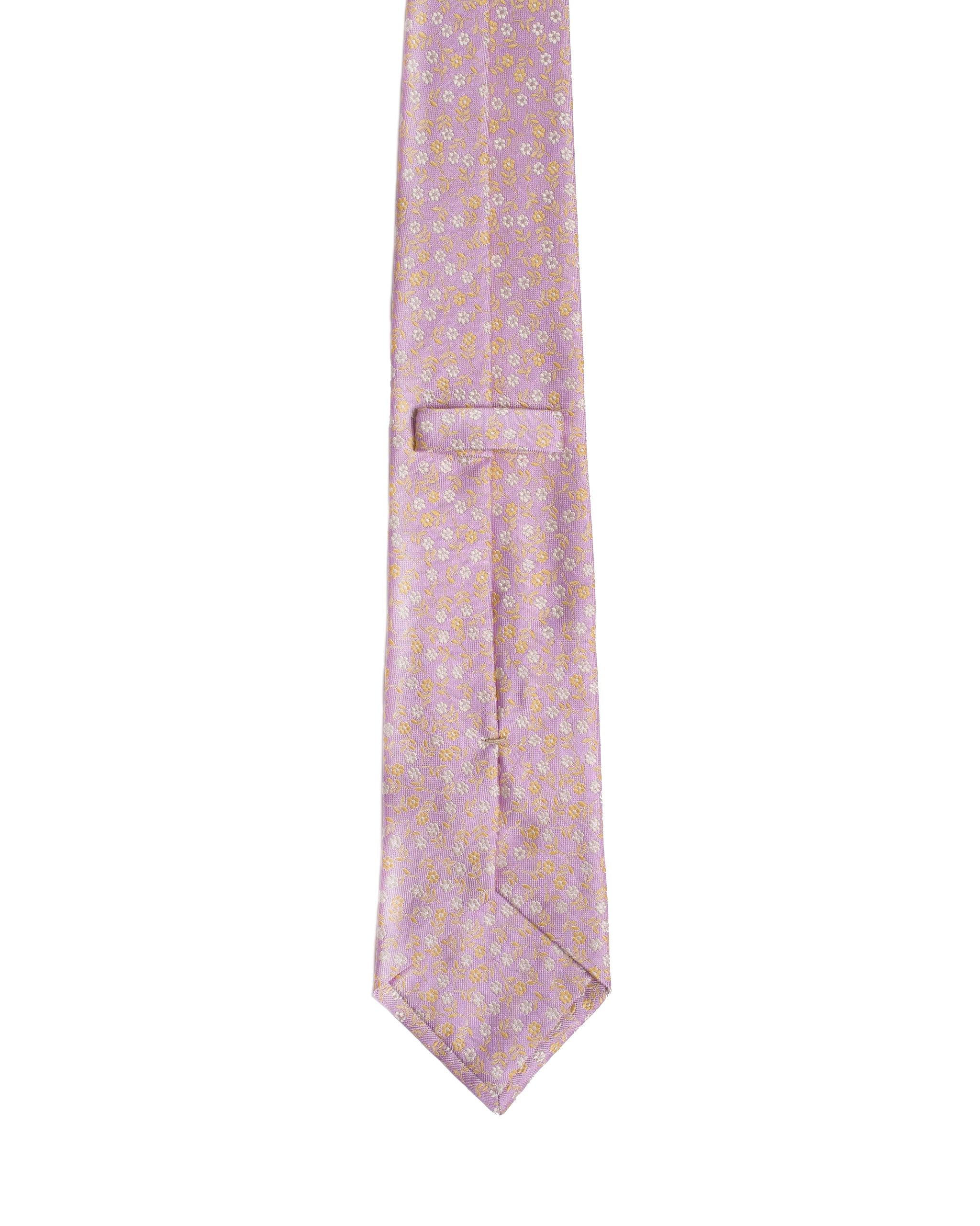 Jacquard tie - 3 Fold - Light pink with white flowers