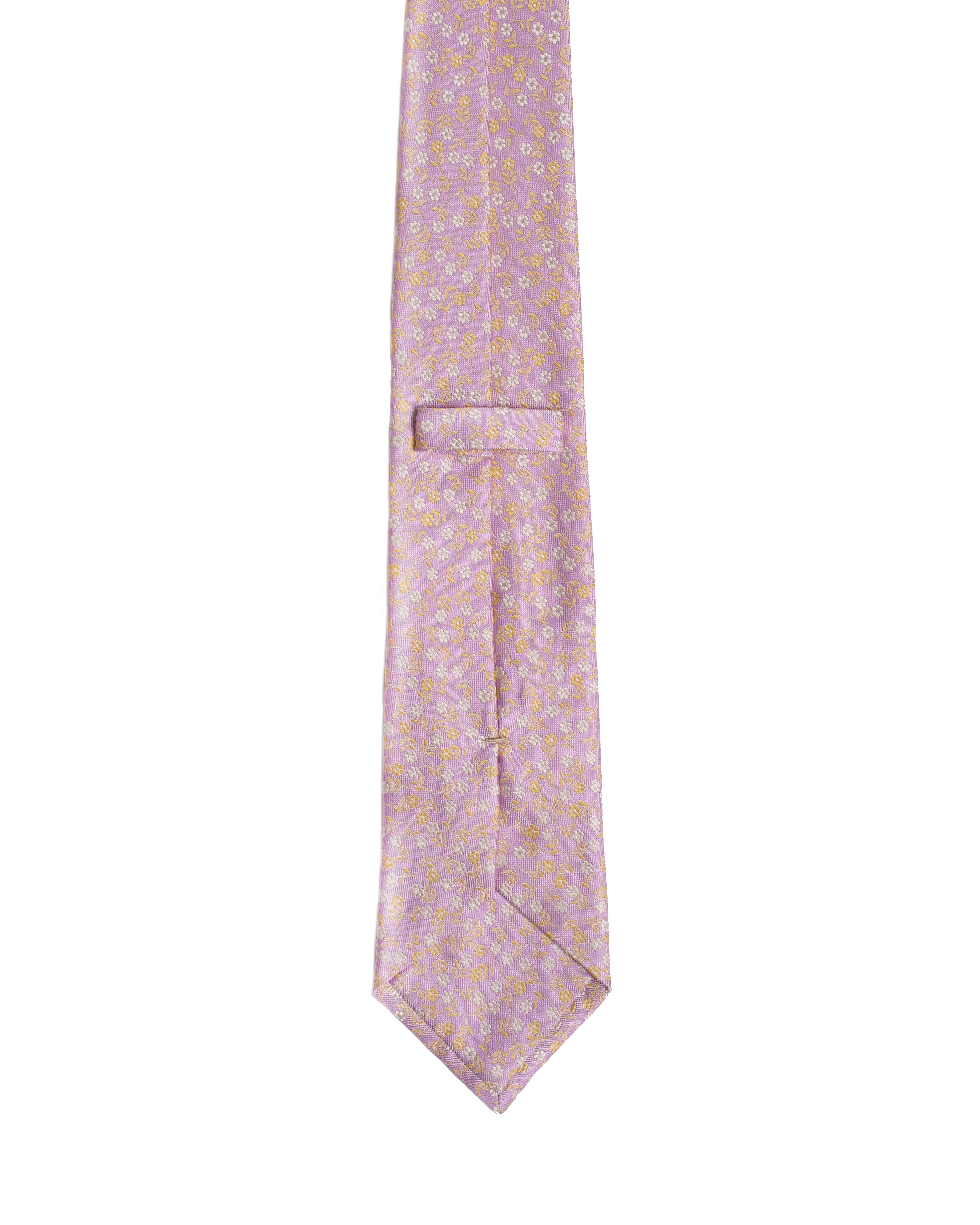Jacquard tie - 3 Fold - Light pink with white flowers