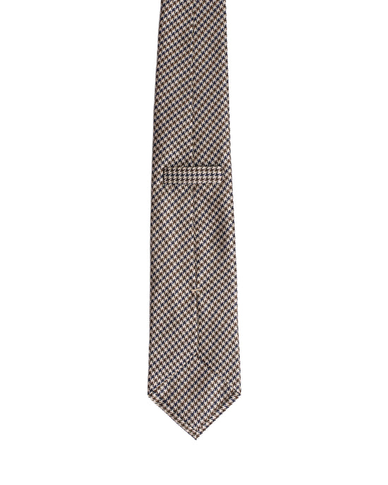 Jacquard tie - 3 Fold - Brown,navy and beige houndstooth