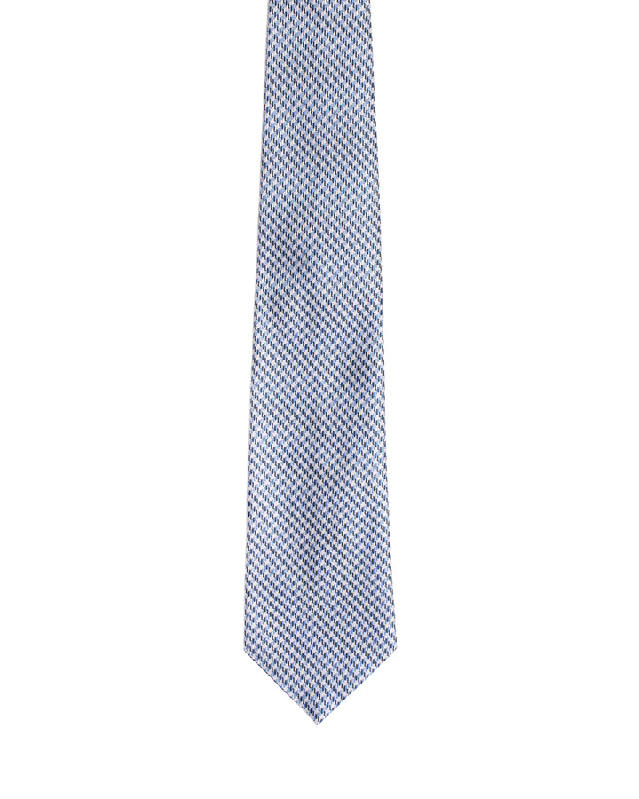 Jacquard tie - 3 Fold - Light blue and white houndstooth