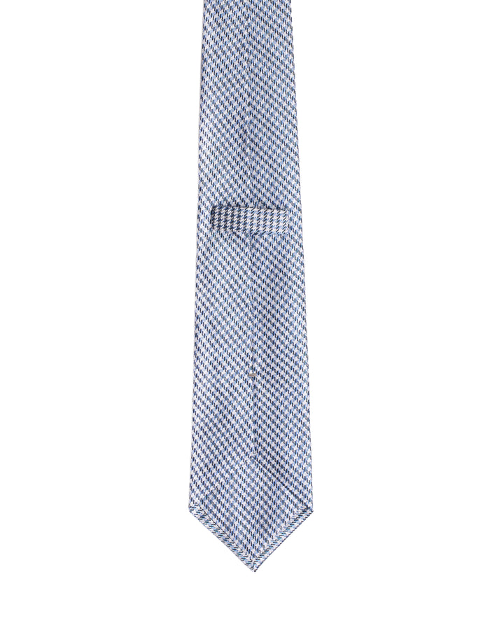 Jacquard tie - 3 Fold - Light blue and white houndstooth
