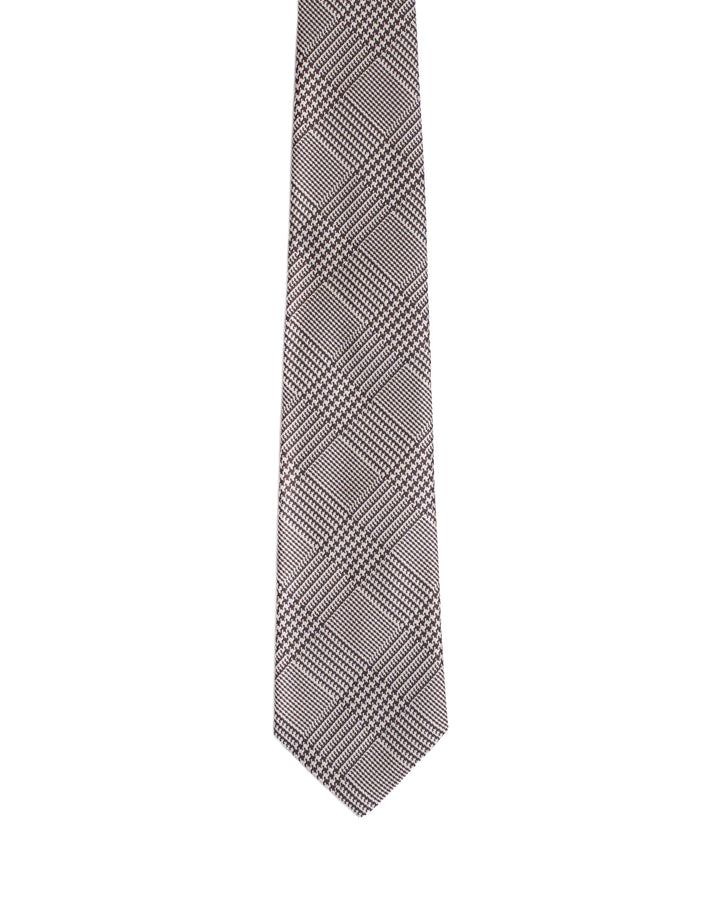 Printed Tie - 3 Fold - Brown and white glen plaid