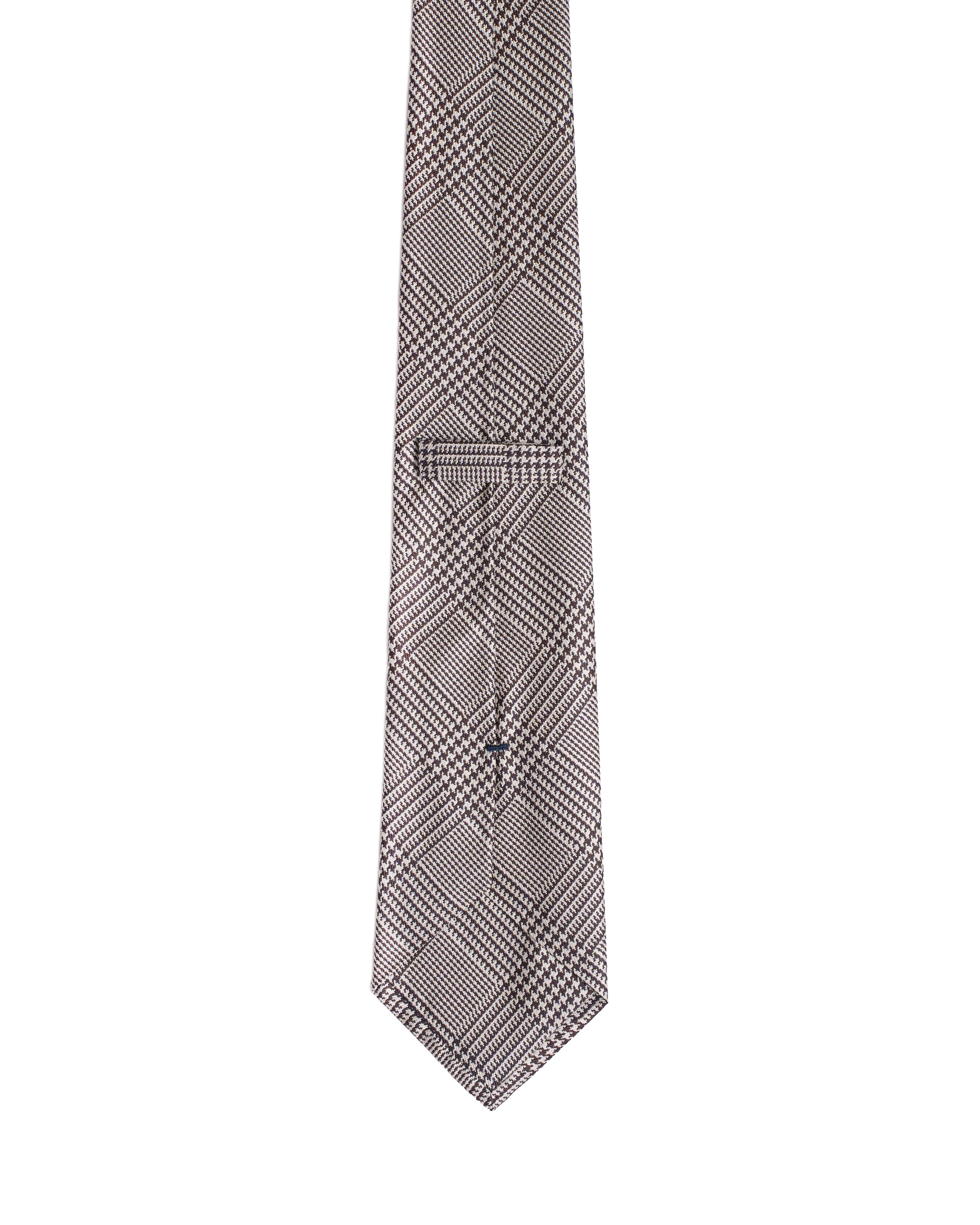 Printed Tie - 3 Fold - Brown and white glen plaid