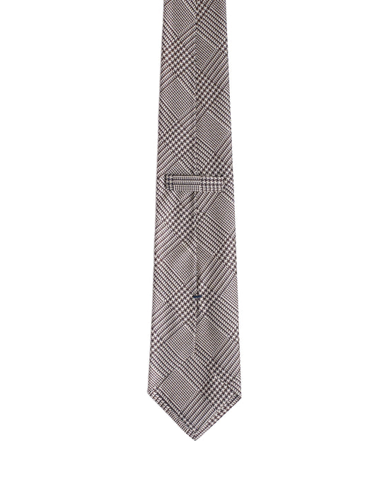 Printed Tie - 3 Fold - Brown and white glen plaid