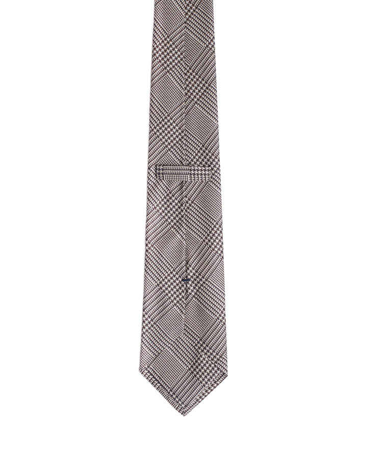 Printed Tie - 3 Fold - Brown and white glen plaid