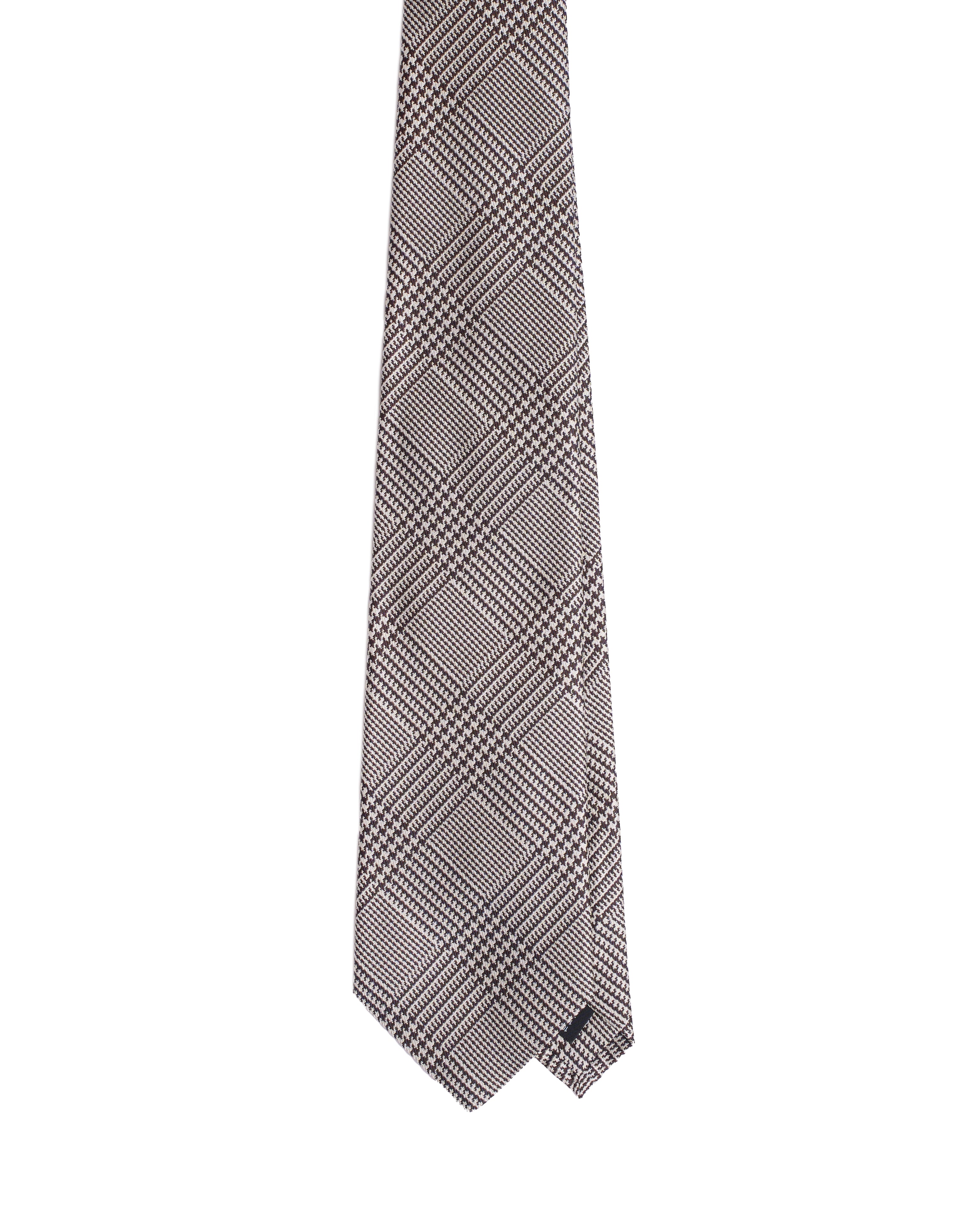 Printed Tie - 3 Fold - Brown and white glen plaid