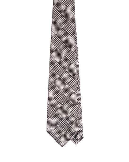 Printed Tie - 3 Fold - Brown and white glen plaid