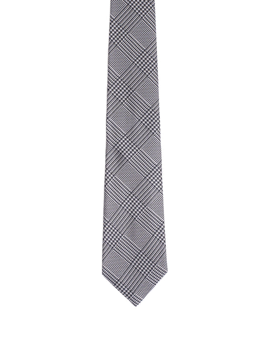 Printed Tie - 3 Fold - Navy and white glen plaid