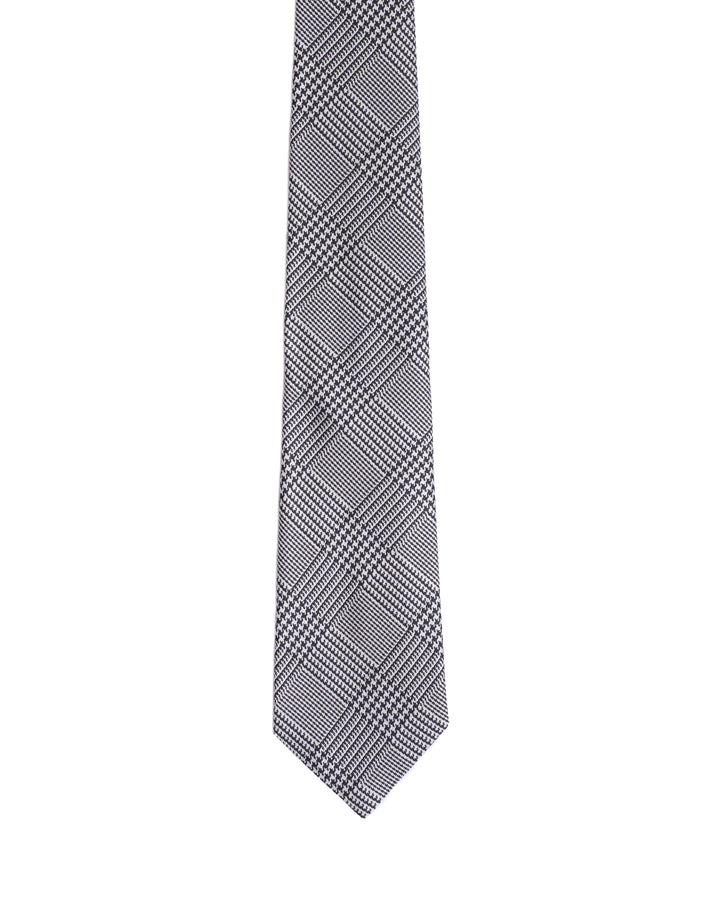 Printed Tie - 3 Fold - Navy and white glen plaid