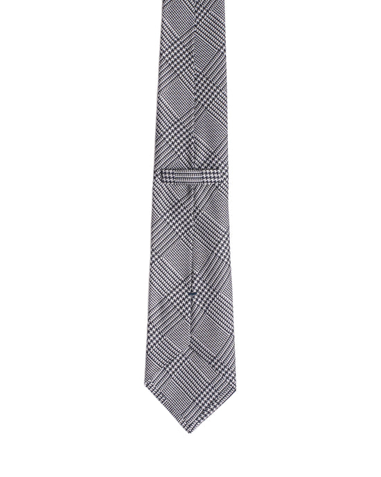 Printed Tie - 3 Fold - Navy and white glen plaid