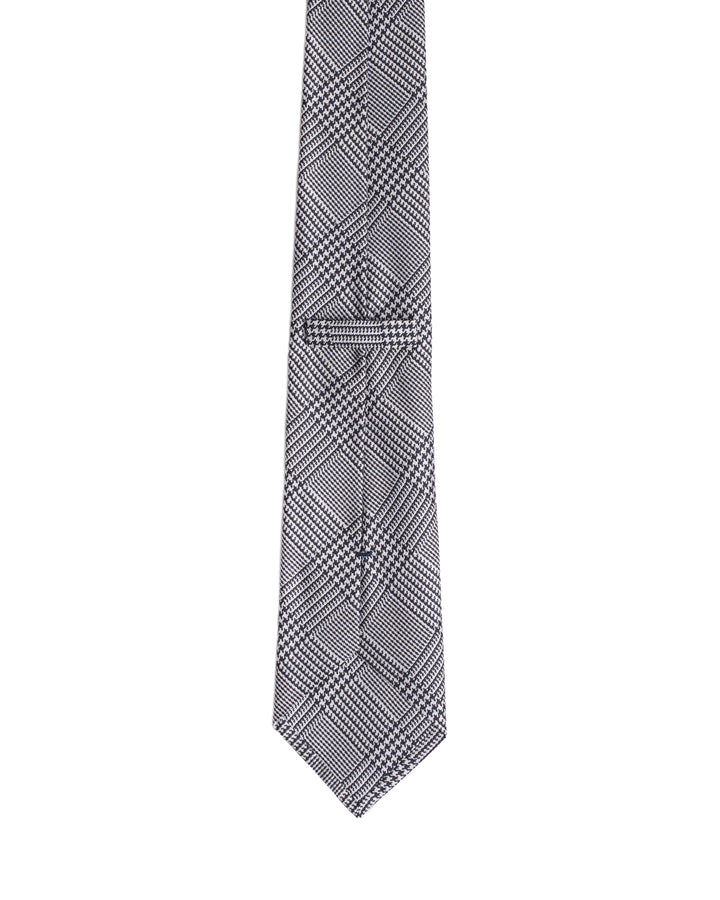 Printed Tie - 3 Fold - Navy and white glen plaid