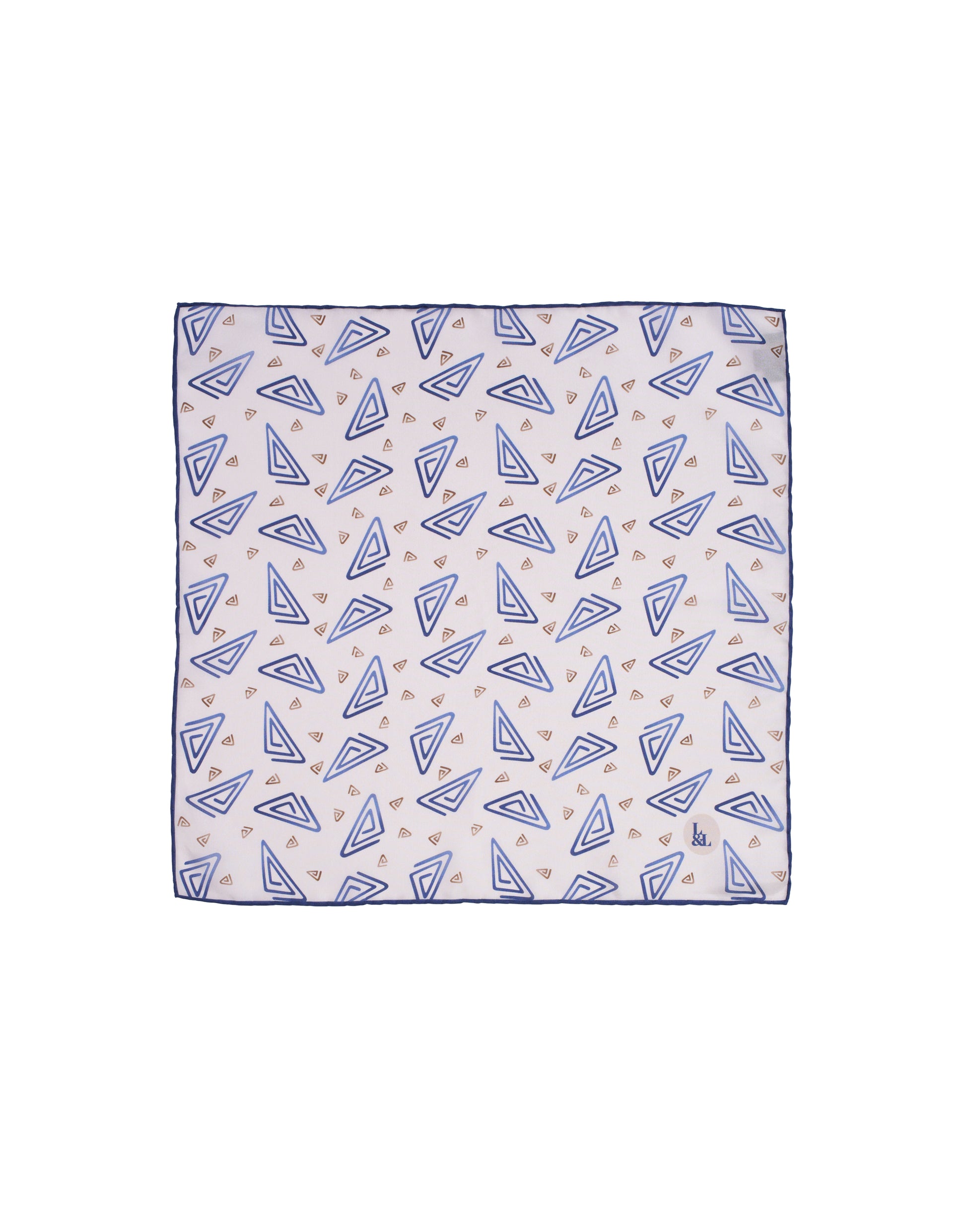 Pocket square - Silk -  Beige with blue rectangle motif