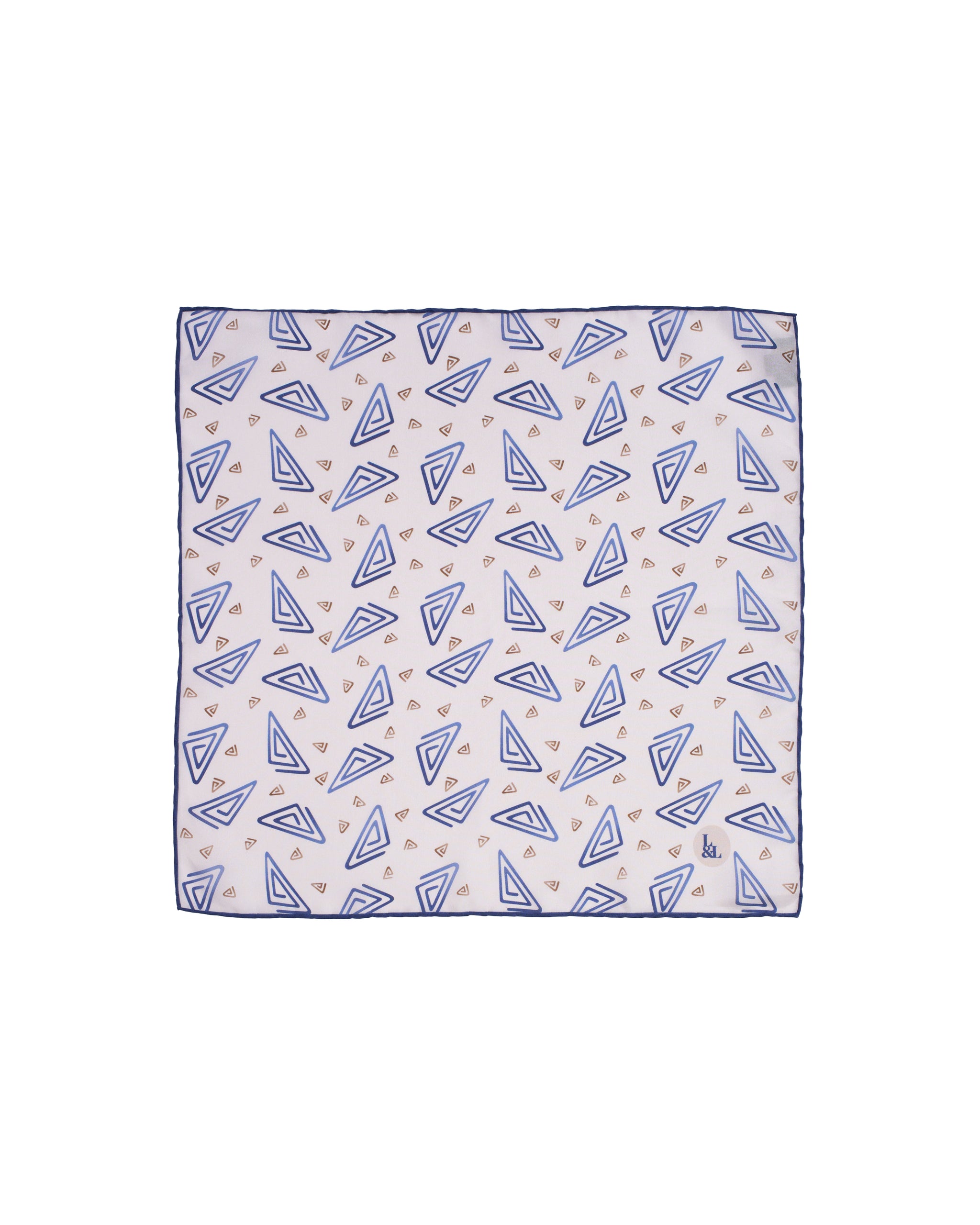 Pocket square - Silk -  Beige with blue rectangle motif