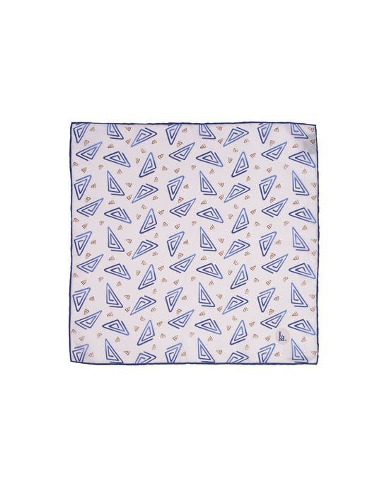Pocket square - Silk -  Beige with blue rectangle motif