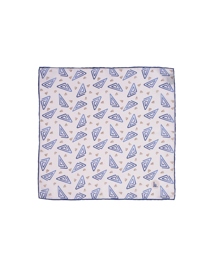 Pocket square - Silk -  Beige with blue rectangle motif