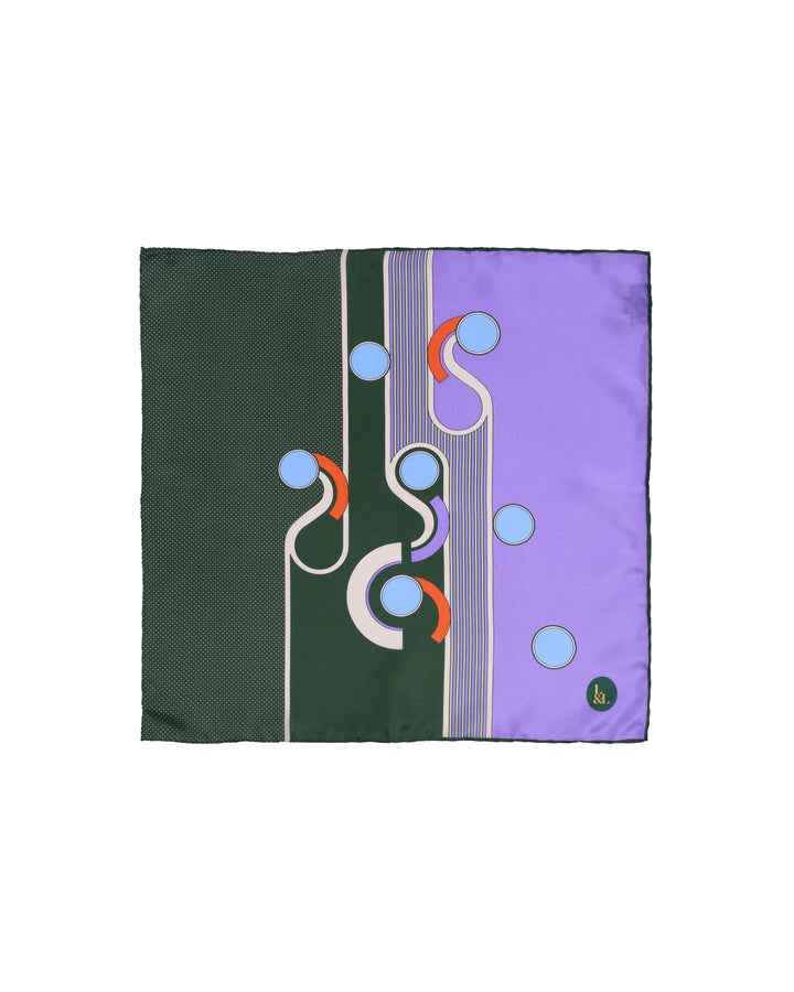 Pocket square - Silk -  Green and purple with art deco