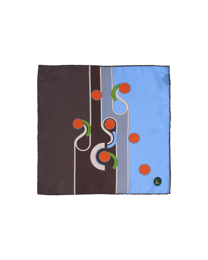 Pocket square - Silk -  Brown and light blue with art deco
