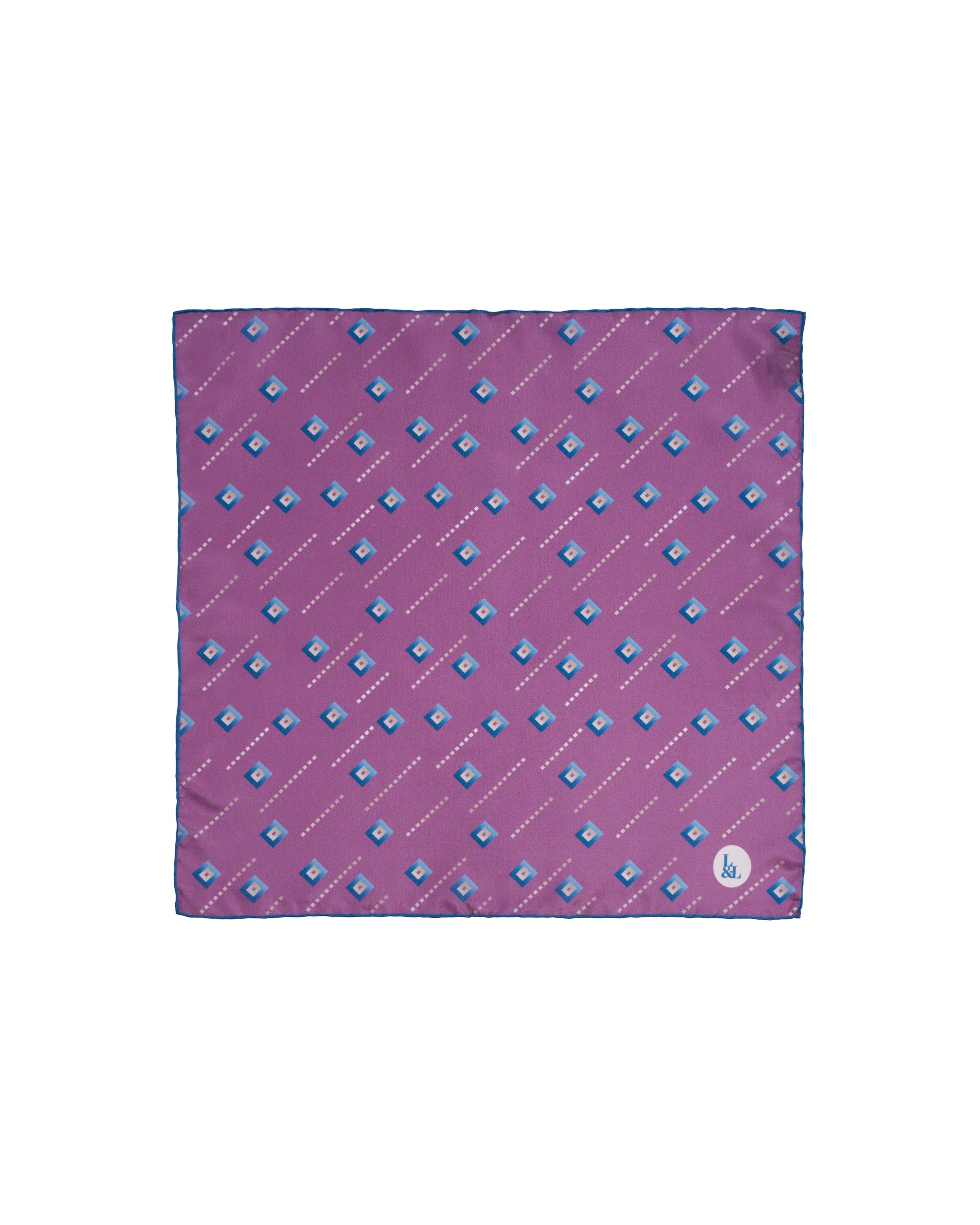 Pocket square - Silk -  Purple with blue square motif